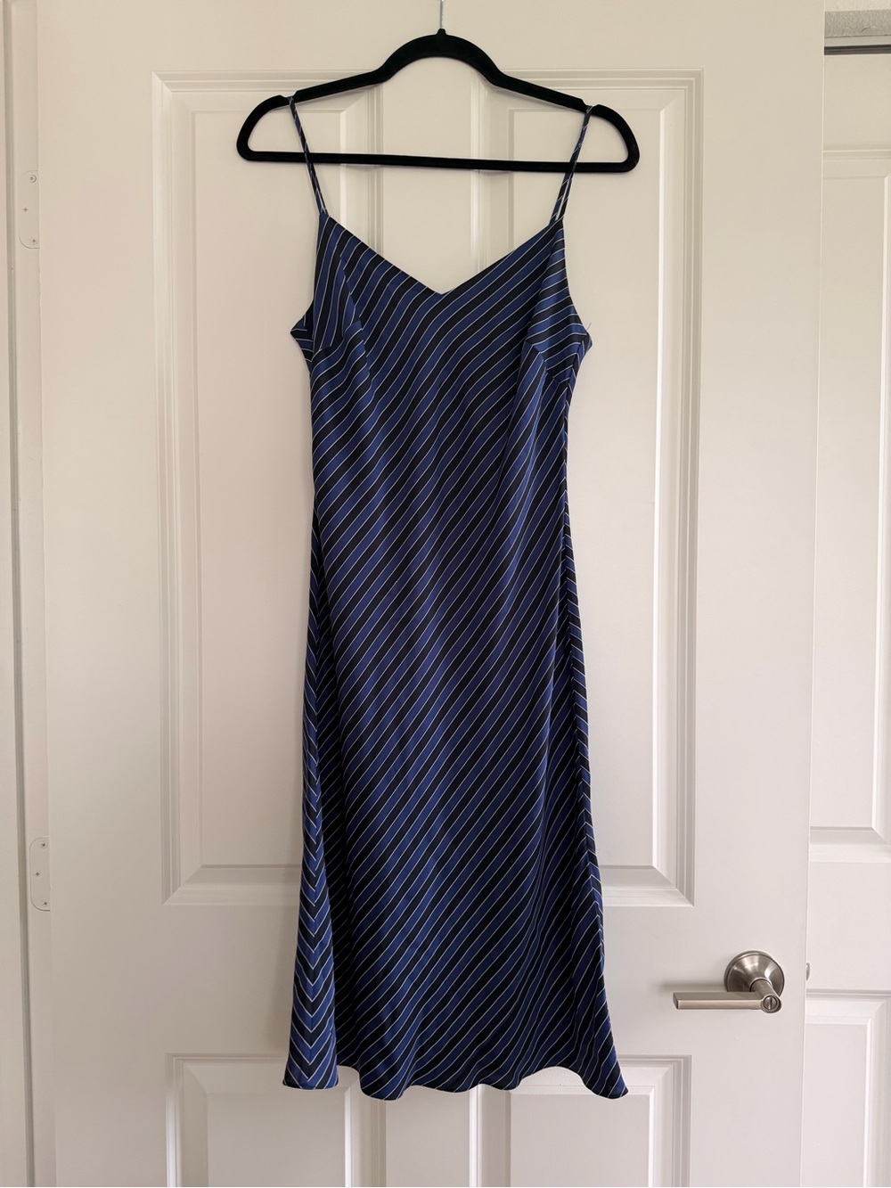 Blue Striped Slip Dress with Spaghetti Straps